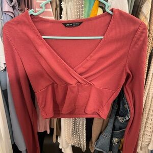 SHEIN Women's Rose Ribbed Wrap Blouse